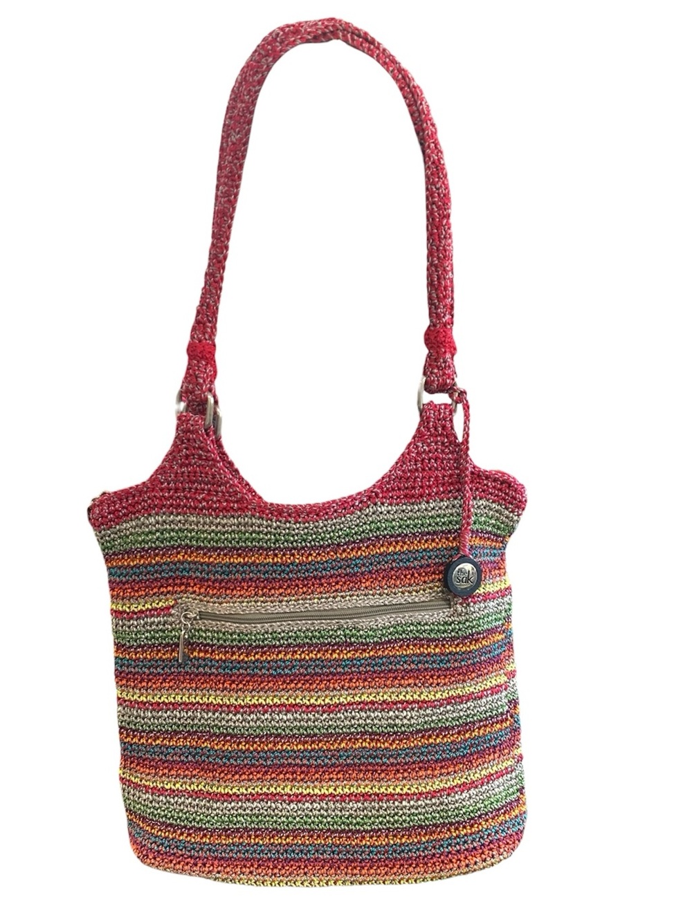 The Sak multicolor boho hobo shoulder bag striped woven crochet knit travel